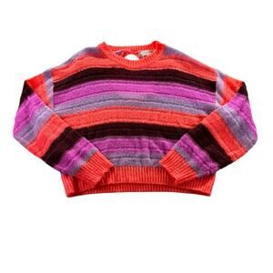Saltwater Luxe Jed Sweater S Striped Lightweight Knit Keyhole Vibrant Neon Boho